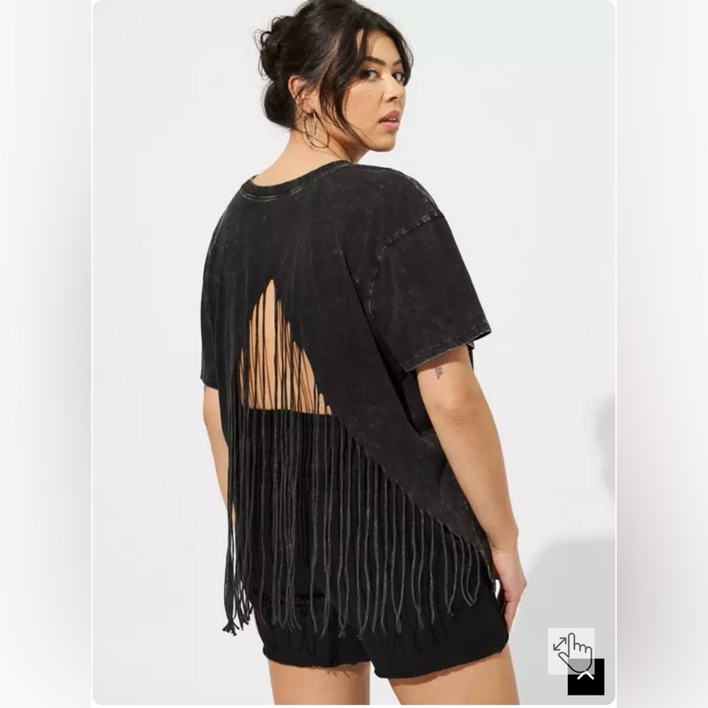 Black Fringe Back Women Top